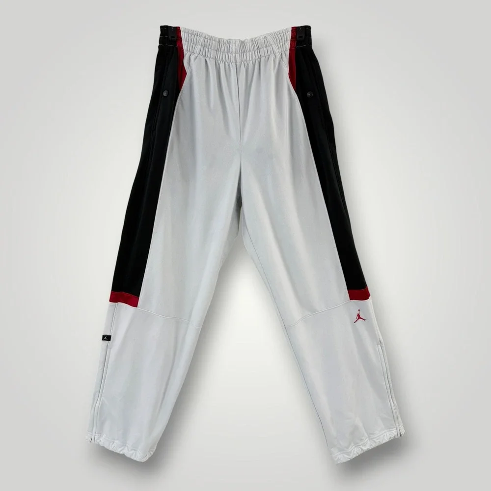Jordan Mens Large Track Pants White Black Red Jumpman Snap Leg Zip Athletic